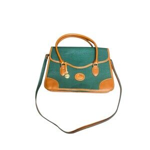 Vtg Dooney & Bourke Green Brown Pebble Leather Briefcase Messenger Shoulder Bag